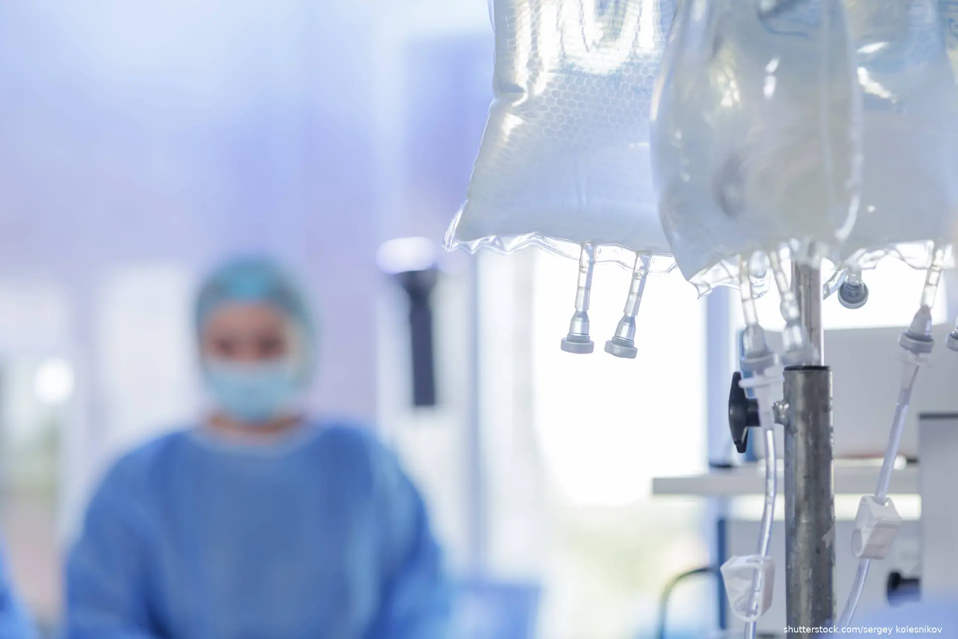 view of IV fluid bags on a pole