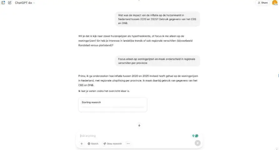 ChatGPT Deep Research Interface