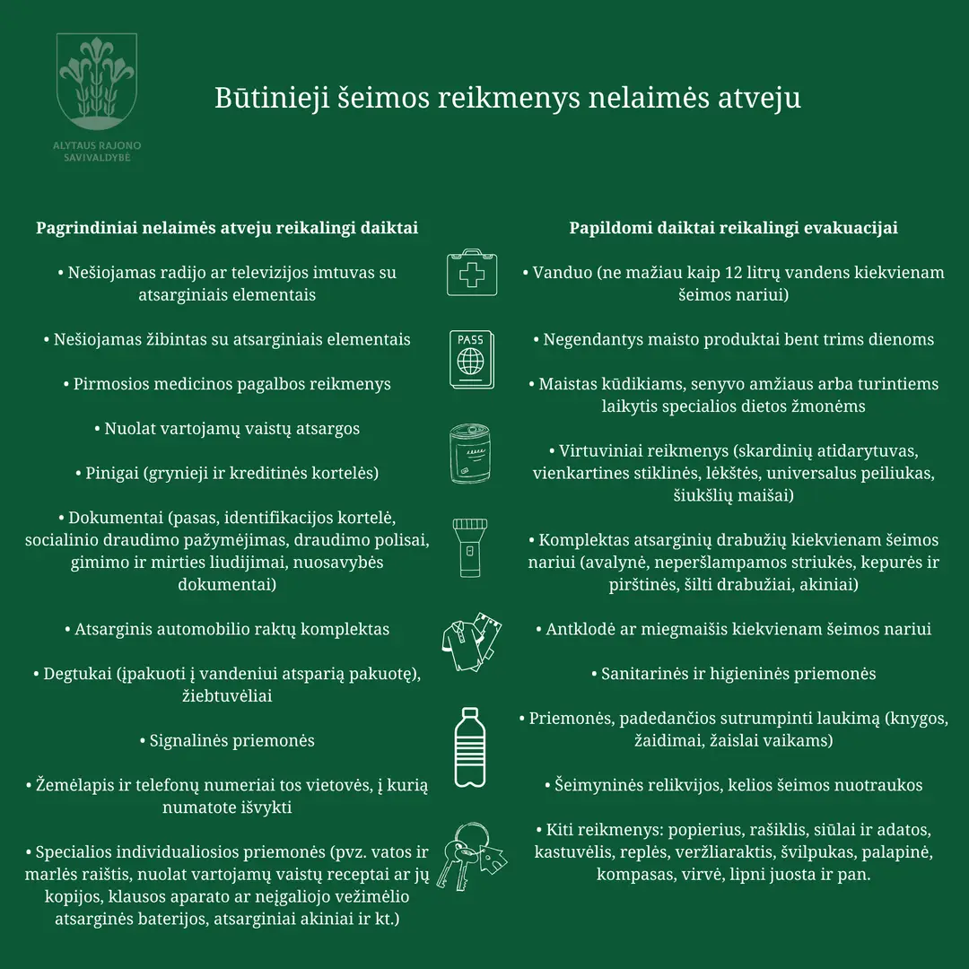 butinieji seimos reikmenys nelaimes atveju