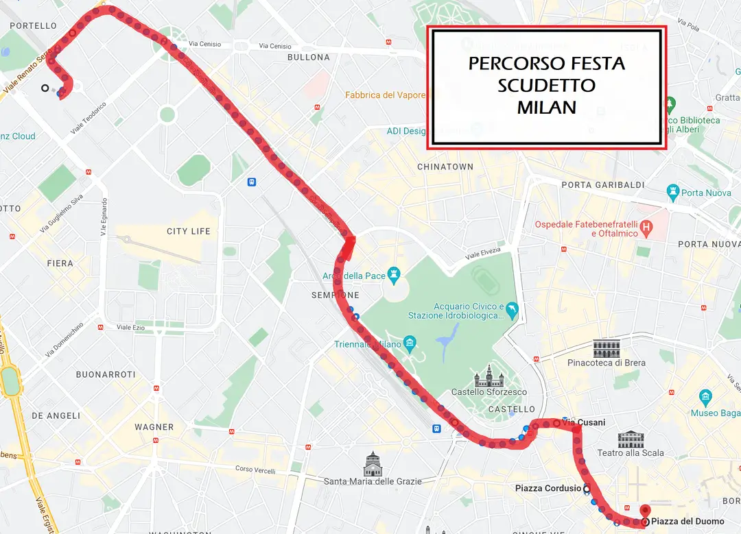 percorso pullman milan festa scudetto