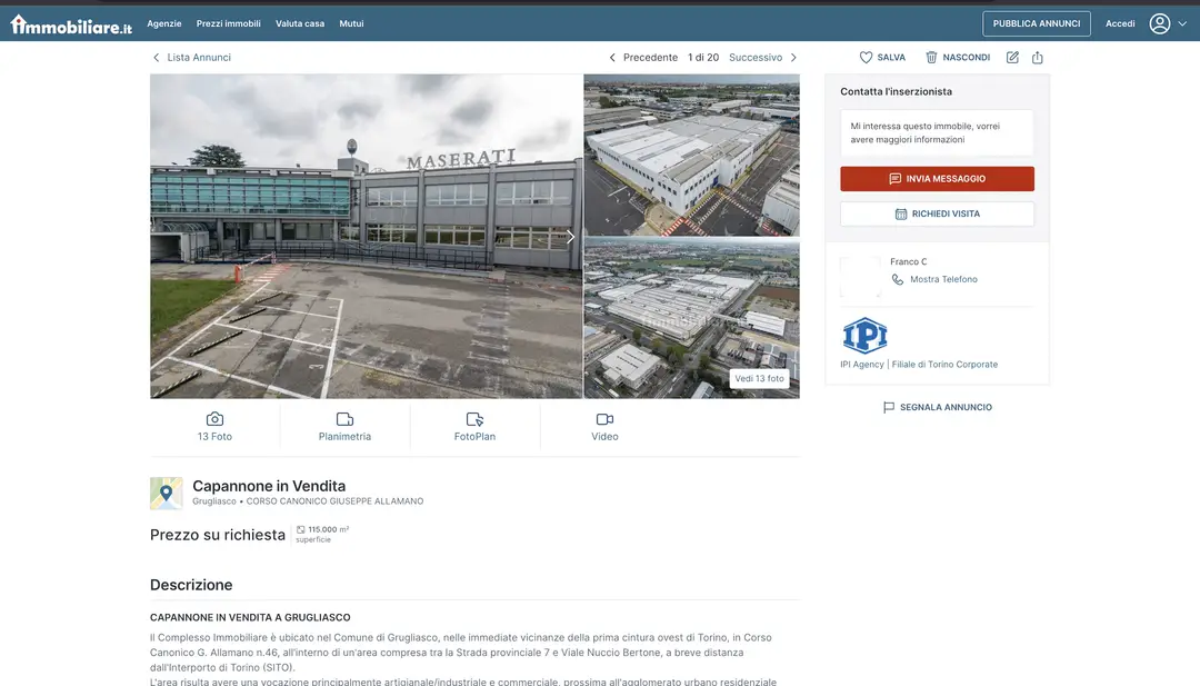 annuncio immobiliare fabbrica maserati vendita