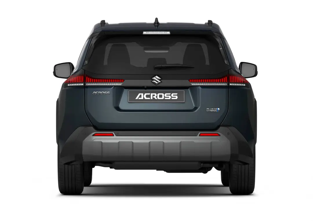 Nuova Suzuki Across plug-in hybrid di colore blu scuro ripresa dal posteriore