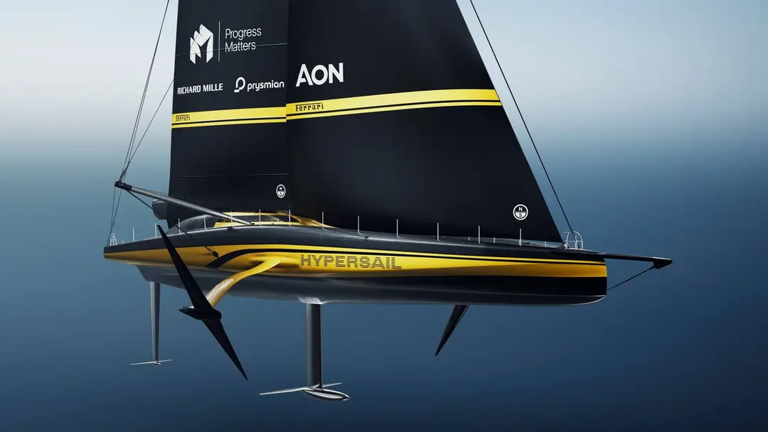 Particolare della Ferrari Hypersail su sfondo blu