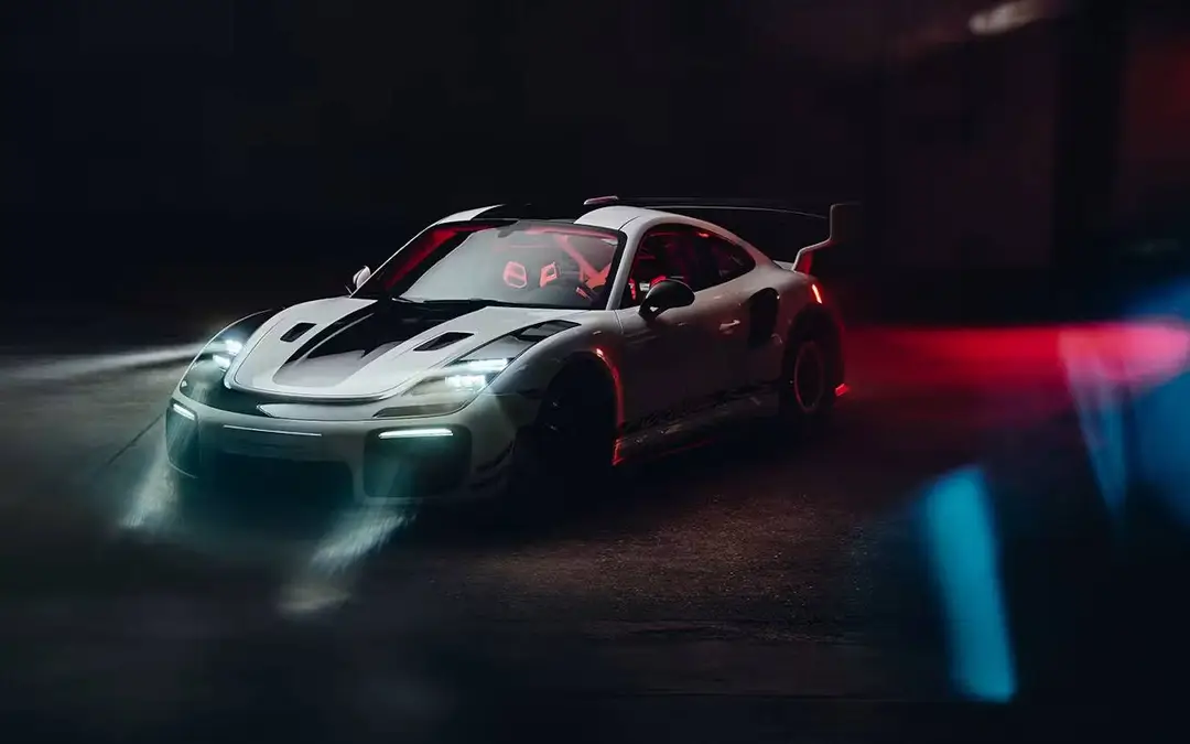 Porsche_911_Flachbau_RS_headlights_on_in_dark_studio_