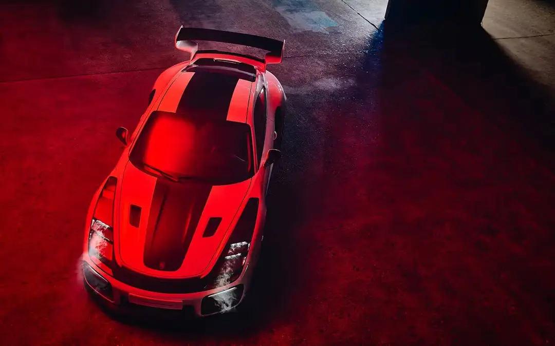 Porsche_911_Flachbau_RS_under_dramatic_red_studio_lighting