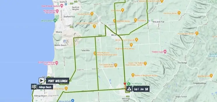 Mapa de la 4ª etapa del Tour Down Under