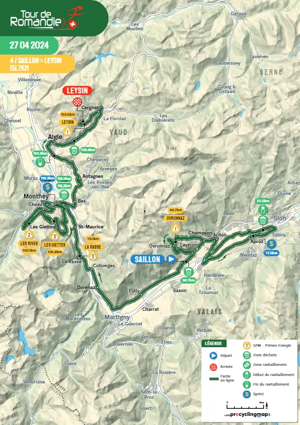 Mapa Tour de Romandía 2024 etapa 4&nbsp;