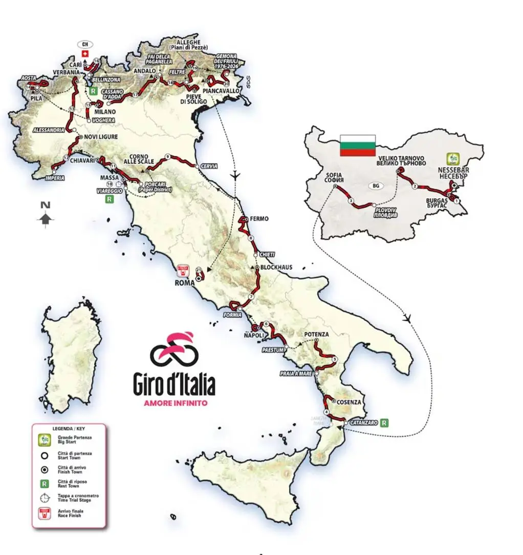 Mapa Giro de Italia 2026