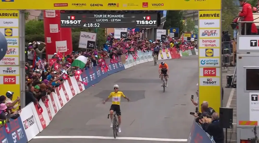 Tadej Pogacar gana la última etapa del Tour de Romandía 2026.