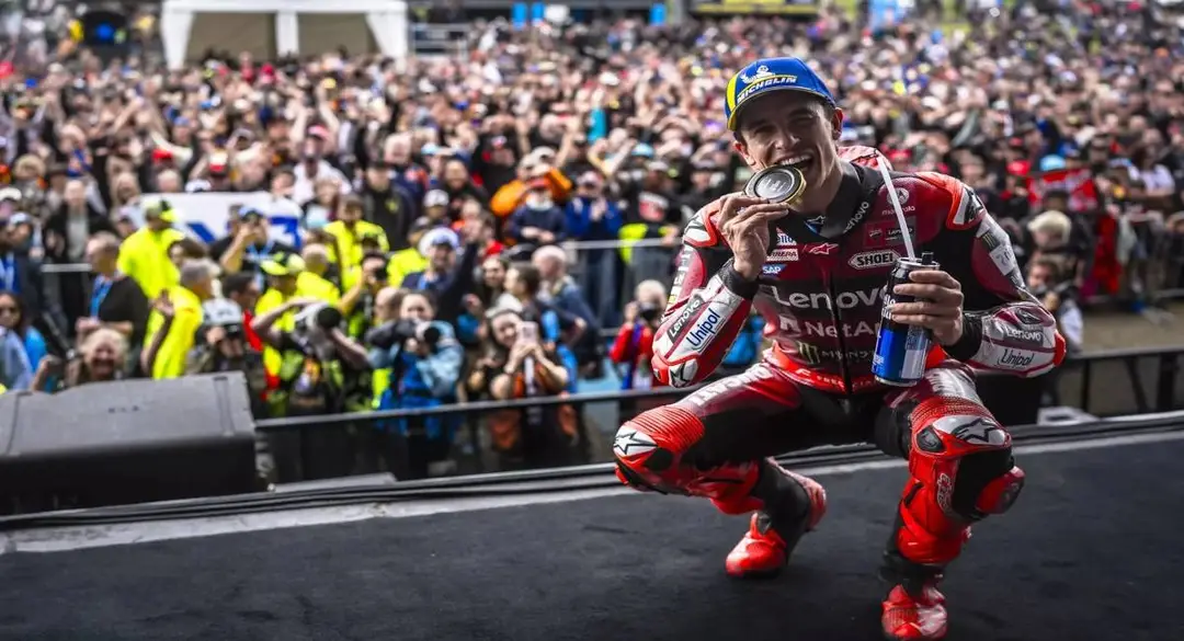 Marc Marquez, 32, celebrates his Sprint victory at Phillip Island