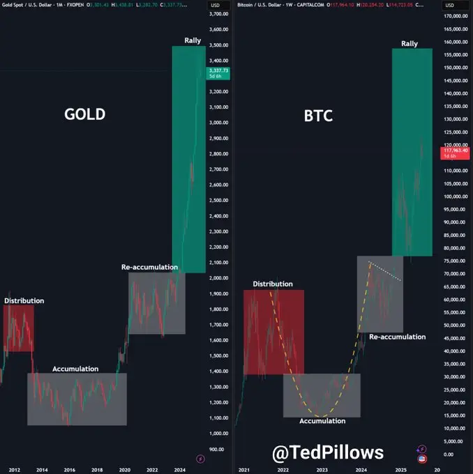 Bitcoin vs goud - Bron: TedPillows X