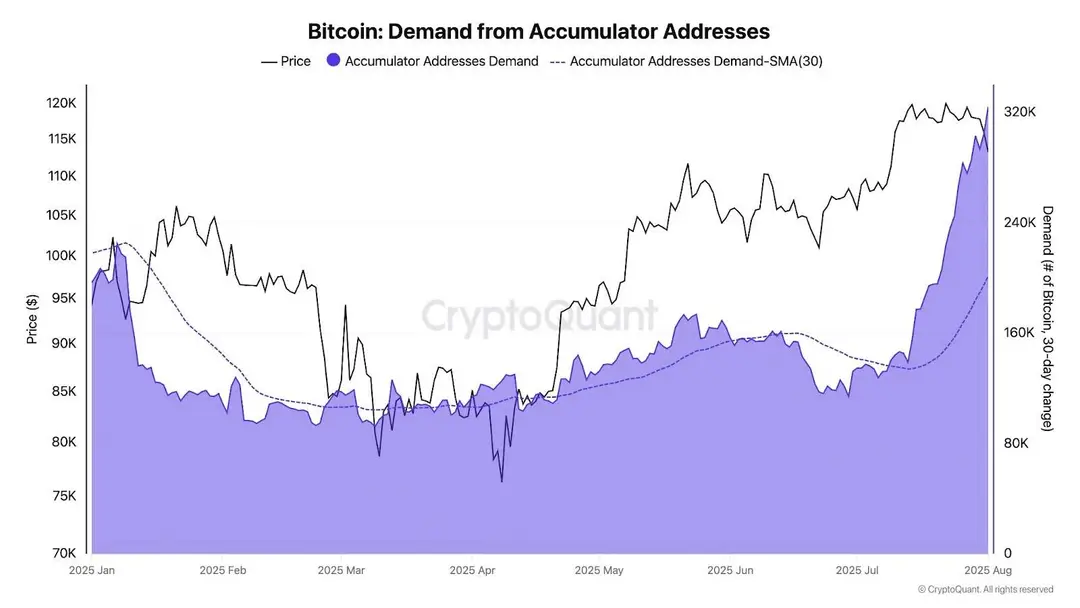Bitcoin vraag van accumulatie adressen - Bron: CryptoQuant