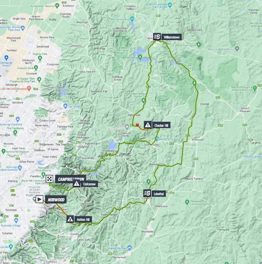 Tour Down Under 2023 stage 3 map
