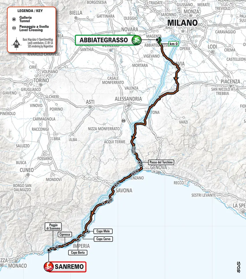 Map Milano-Sanremo 2023