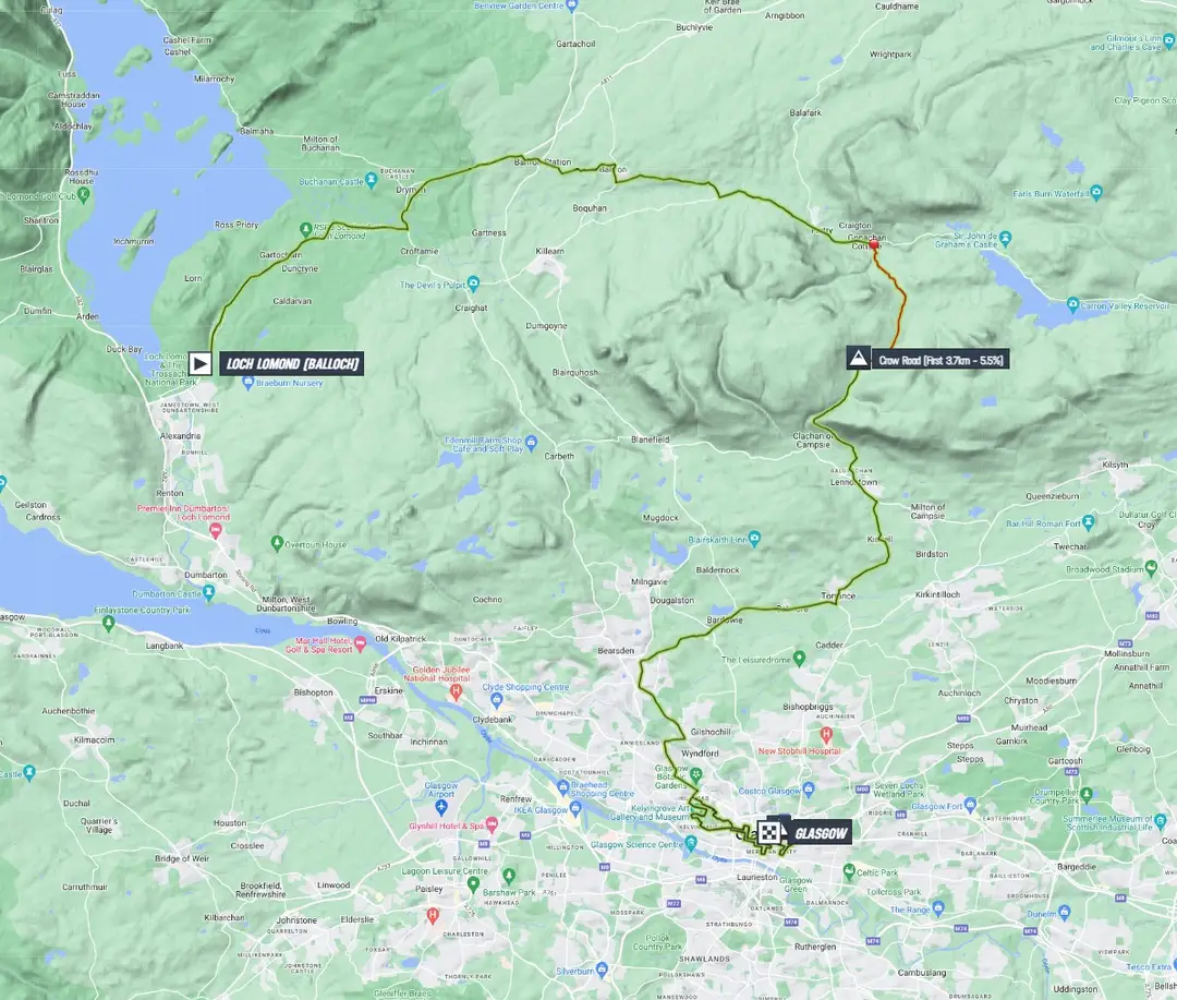 Map&nbsp;Glasgow World Championships Under-23 Road Race 2023