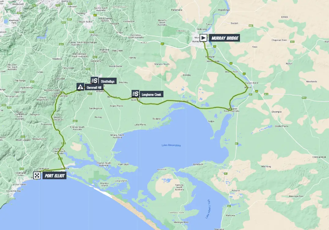 Mapa da etapa 4 do Tour Down Under 2024