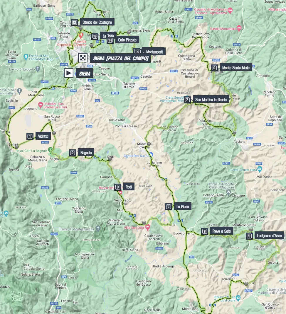 Mapa Strade Bianche 2024