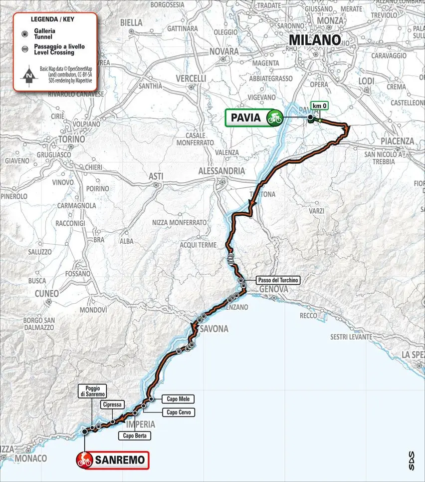 Mapa Milano-Sanremo 2024&nbsp;