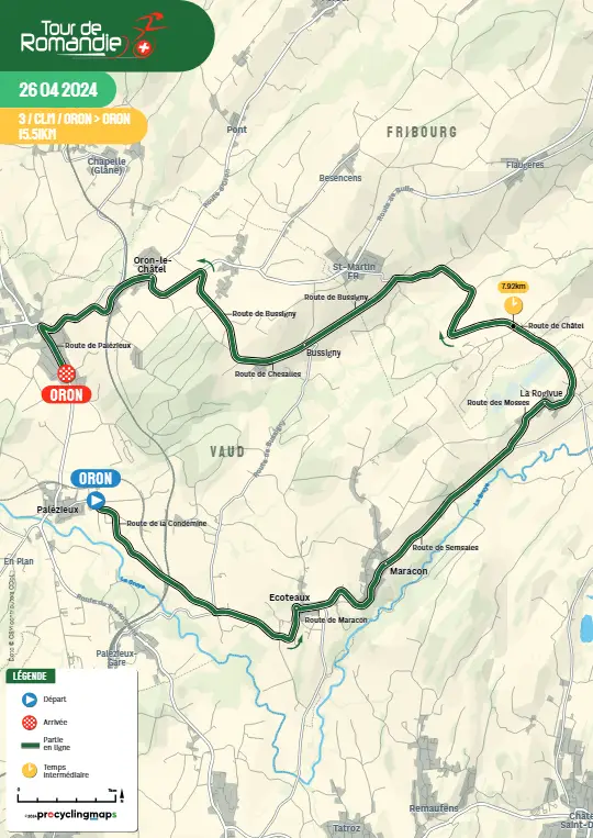 Mapa etapa 3 da Volta à Romandia 2024
