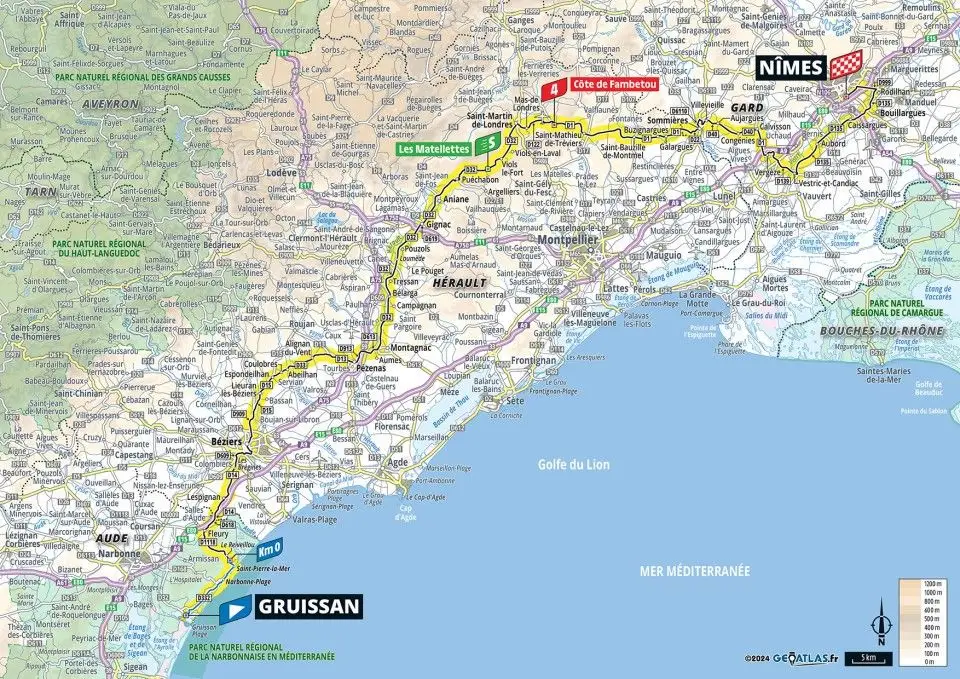 Mapa da etapa 16 da Volta a França 2024