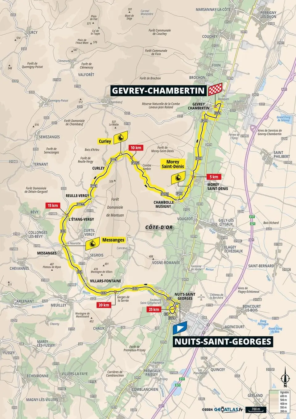 Mapa da etapa 7 da Volta a França 2024