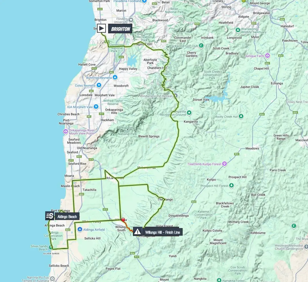 Mapa da 4.ª etapa do Tour Down Under 2026