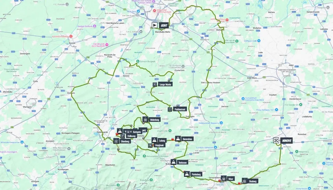 Map of the 2026 Omloop het Nieuwsblad