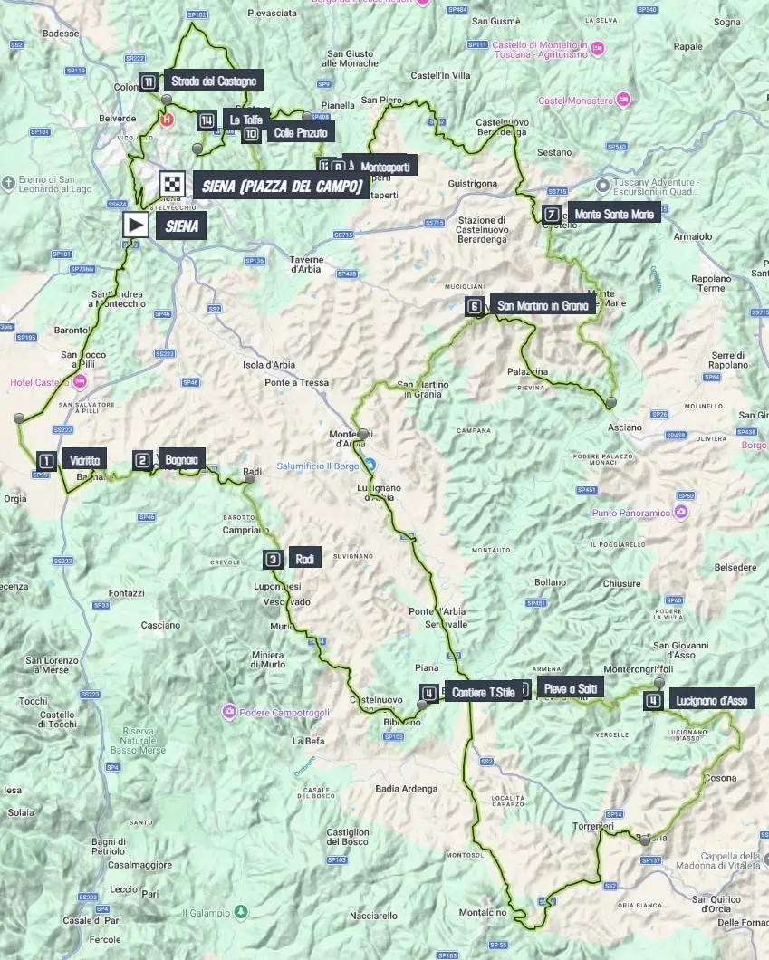 Map of Strade Bianche 2026