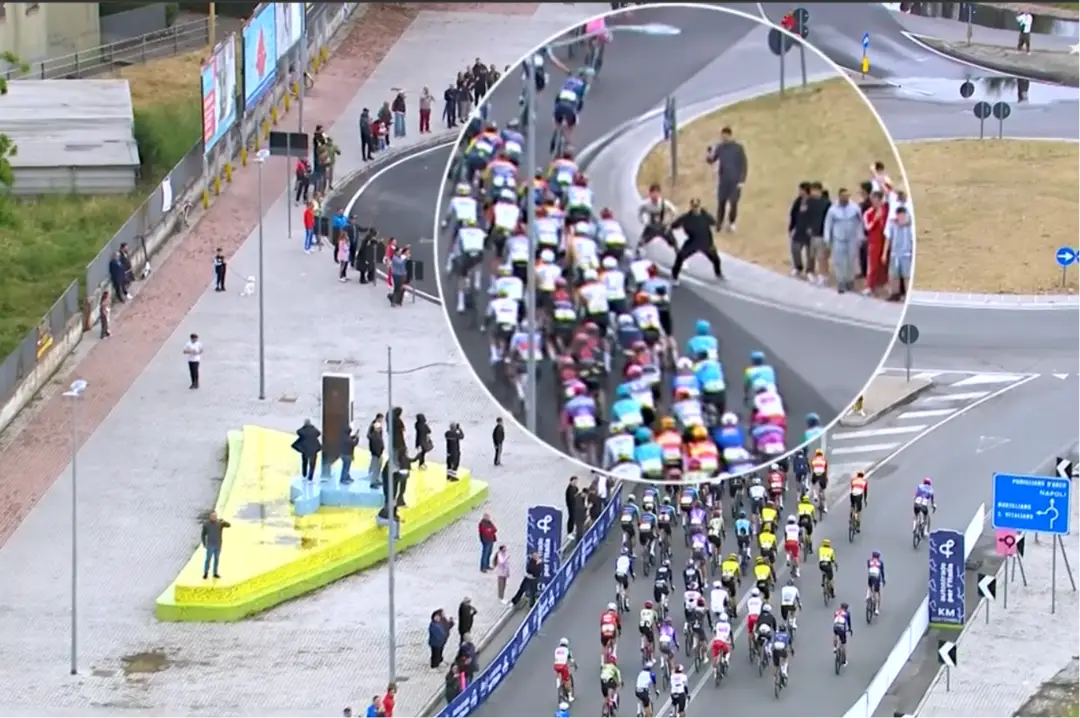Aggressive behaviour from two youngsters as the riders passed by