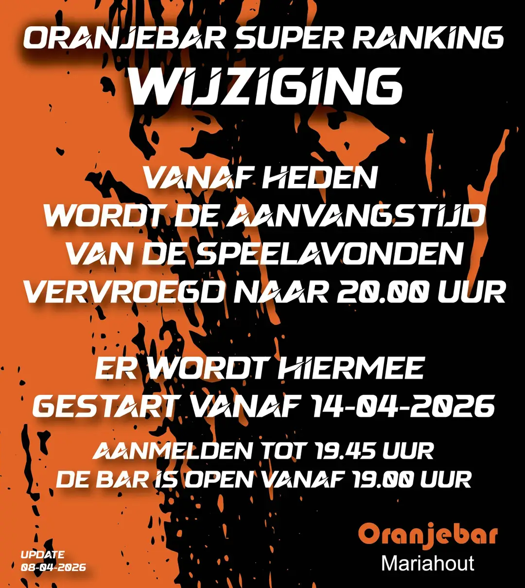 gewijzigde OSR aanvangstijden