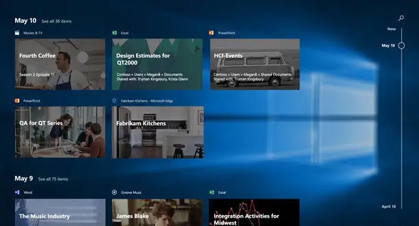 Timeline, zoals het er in productie uit zag. Beeld: Microsoft