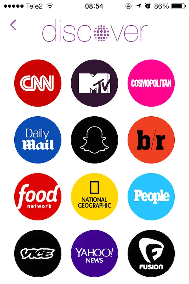 De nieuwe Discover pagina in Snapchat.