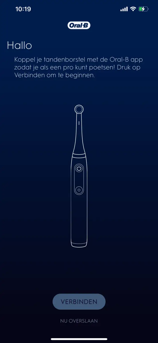 Beginscherm van het appje van Oral B.