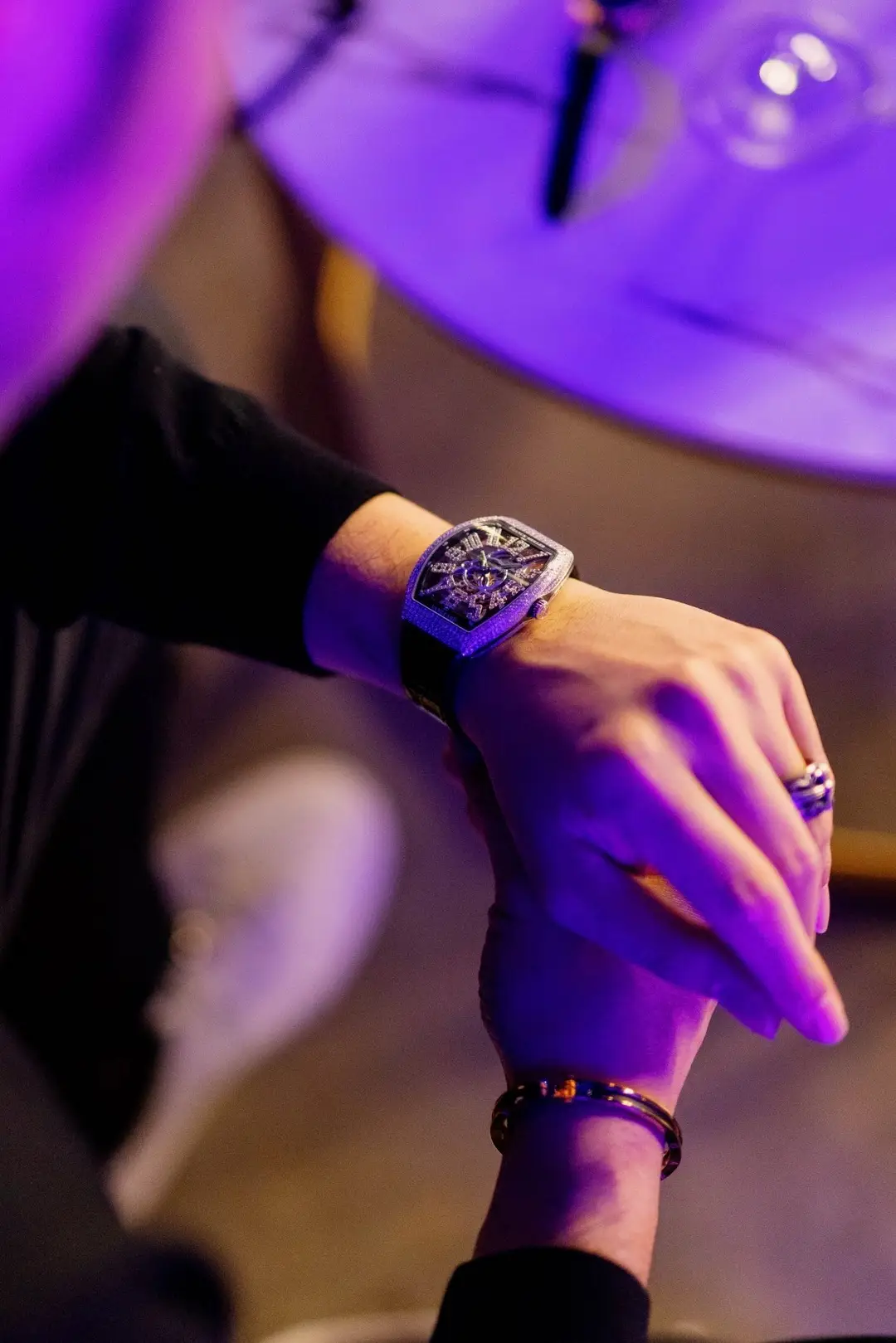 franckmullervanguardslimskeleton timepieceonwrist