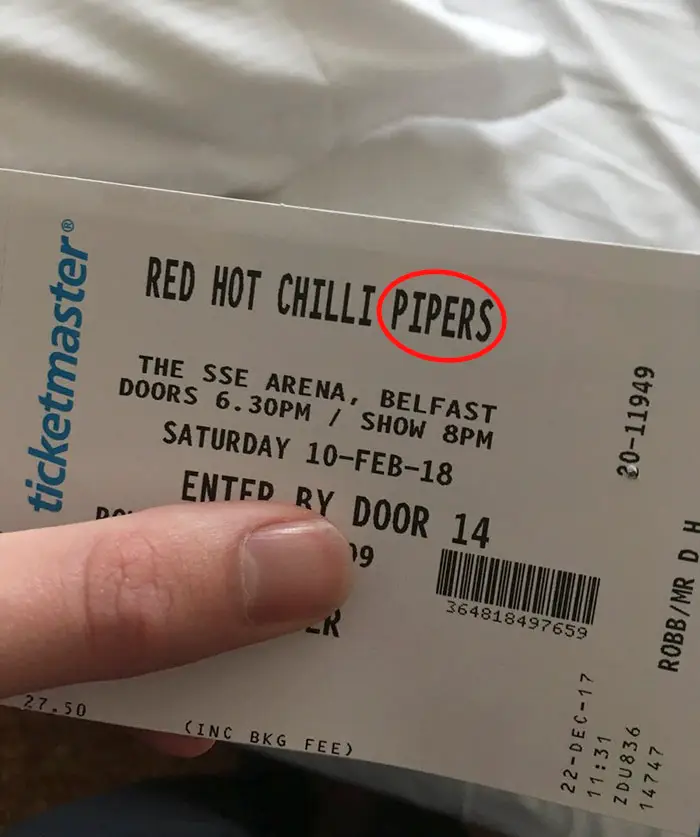 wrong concert tickets red hot chili pipers duncan robb 12 1