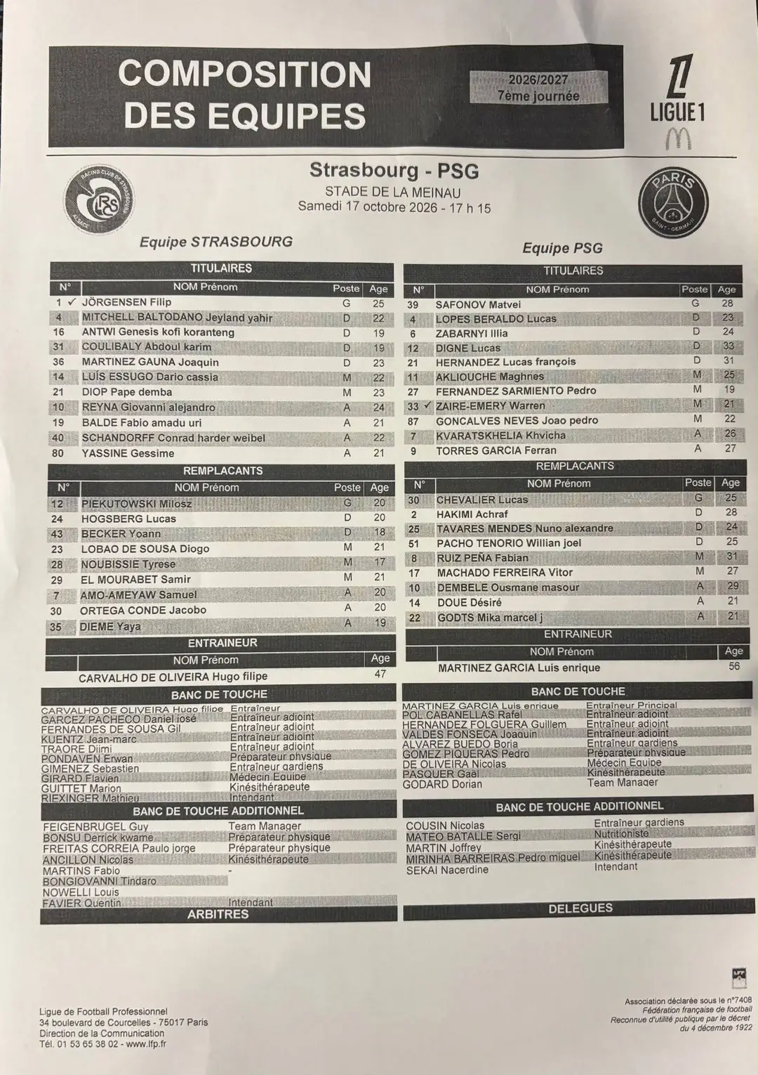 RCSA-PSG : Les compos
