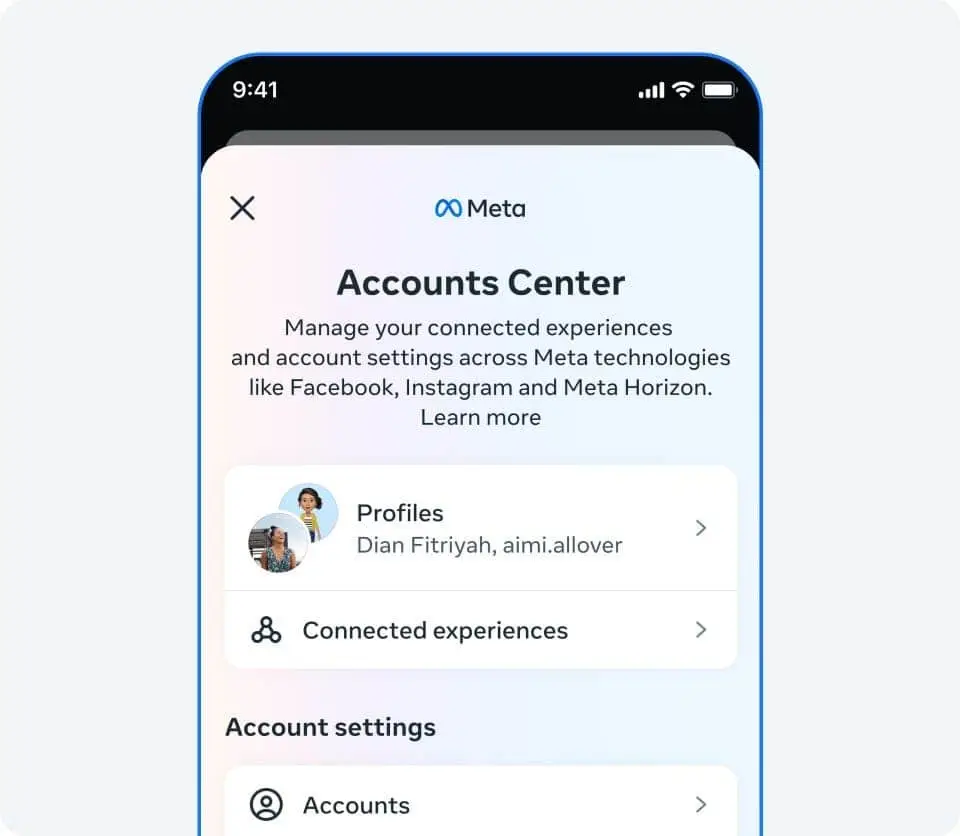 accounts center on meta