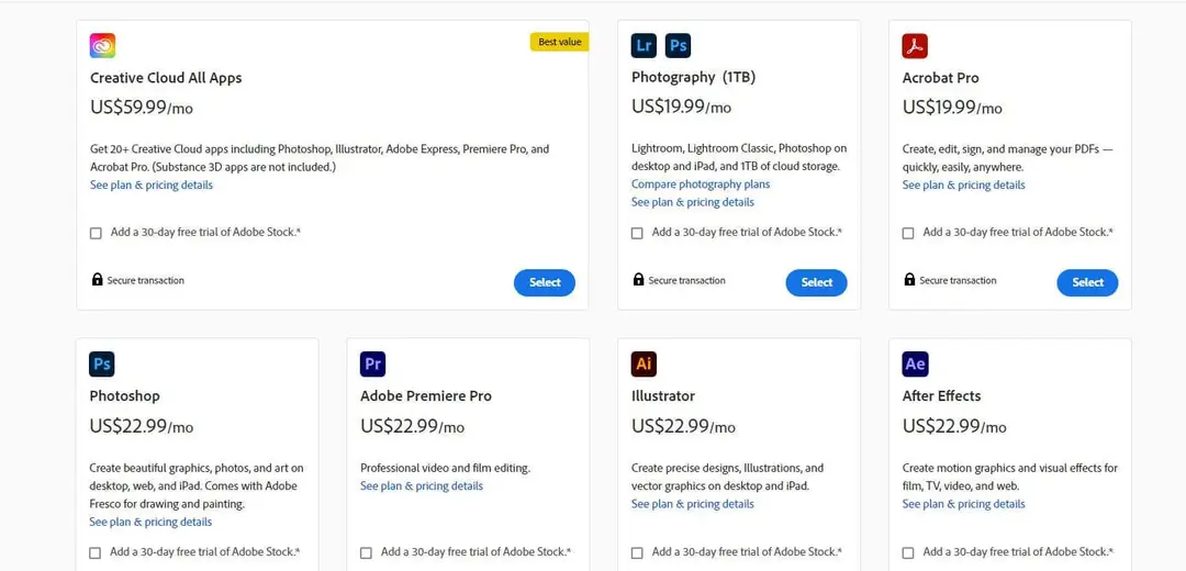adobe plans