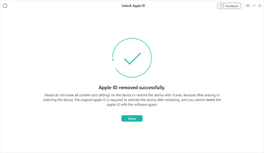 anyunlock ios apple id removed successfully