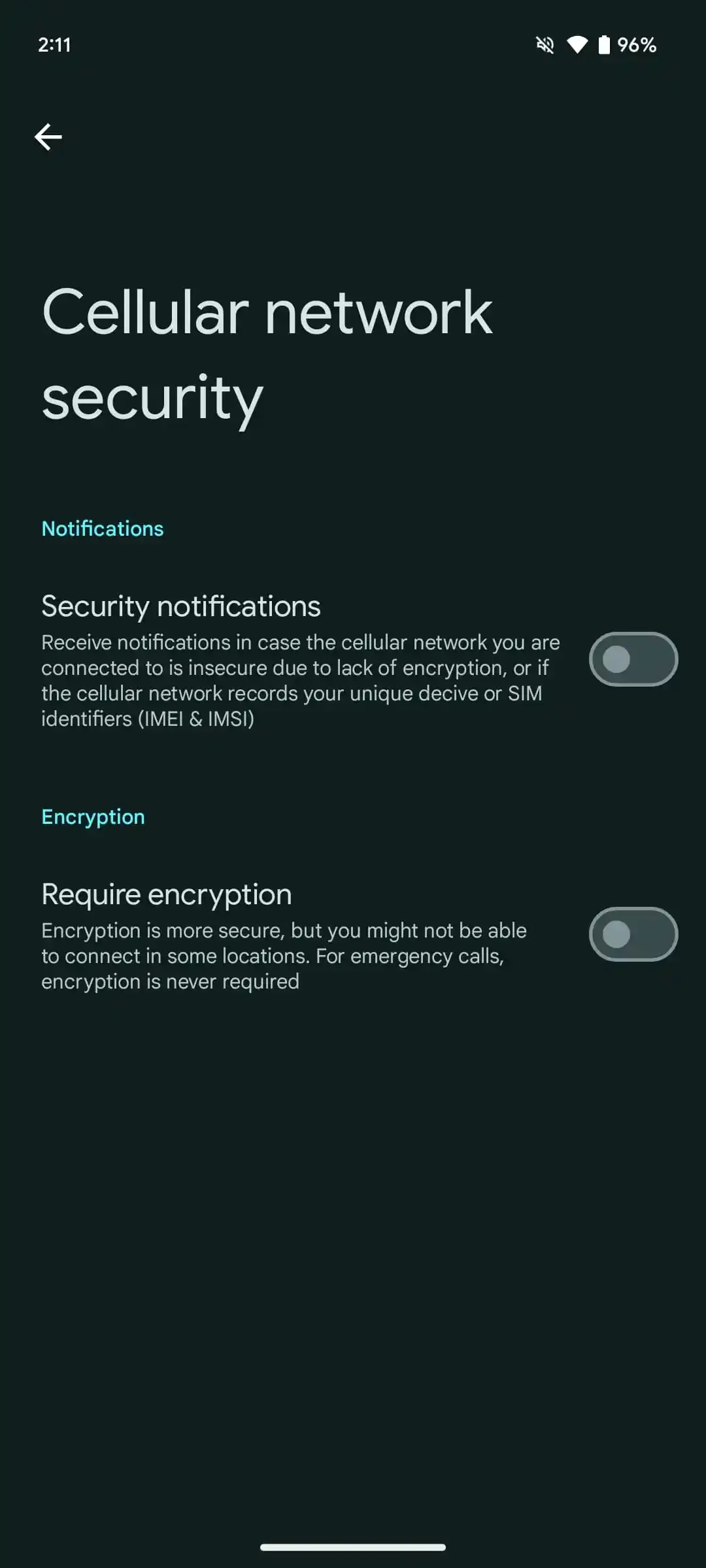 cellular network security on android 15