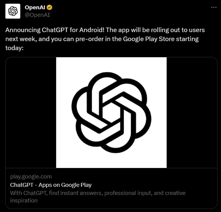 chatgpt android app tweet