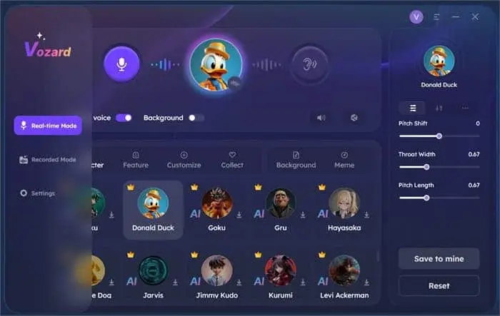 choose the real time voice changing mode