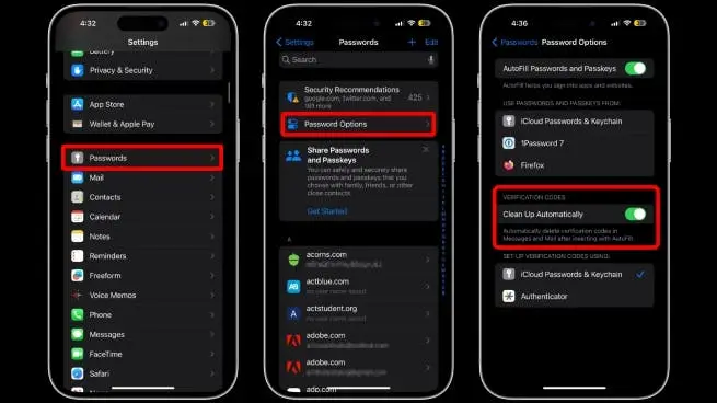 clean 2fa codes on ios 17