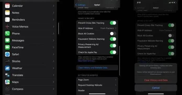 clear cache of safari in iphone