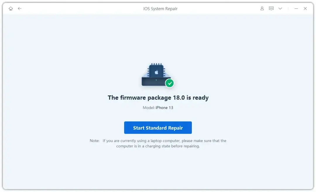 click start standard repair to fix ipad white screen