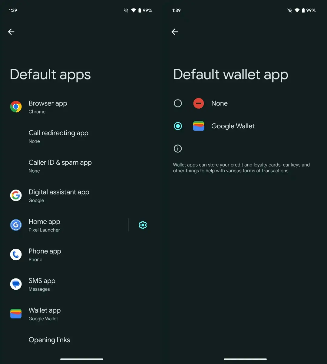 default payment apps on new update