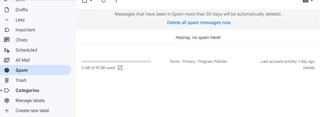 deleting spam fold on gmail
