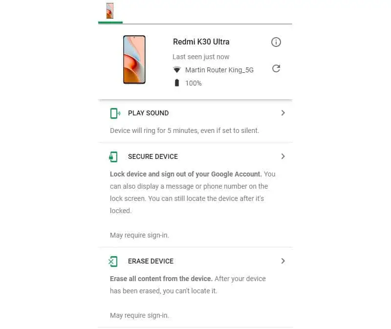 device info