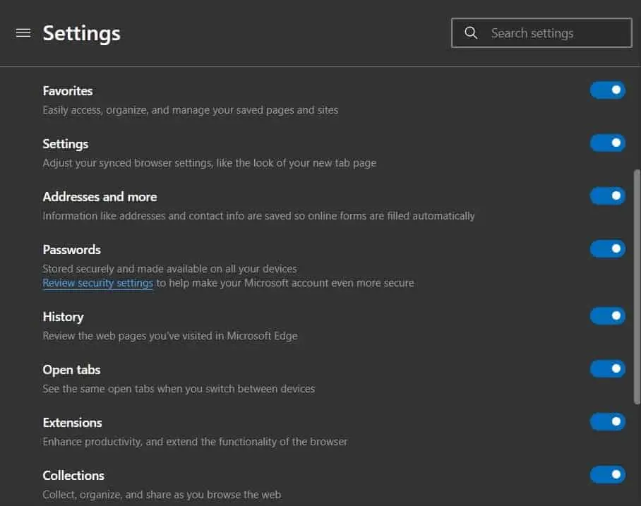 edge history and tab sync