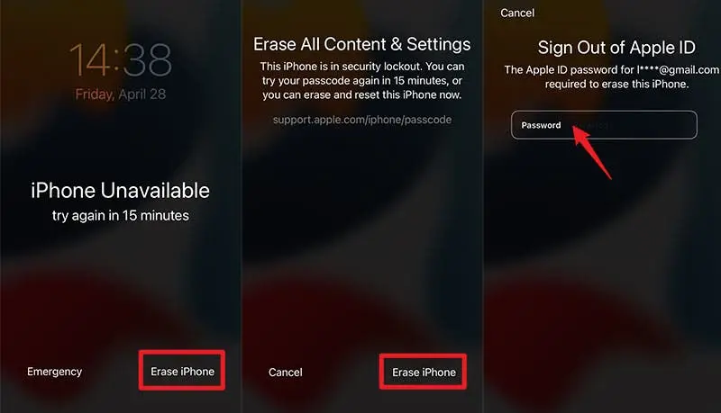 erase iphone from lock screen